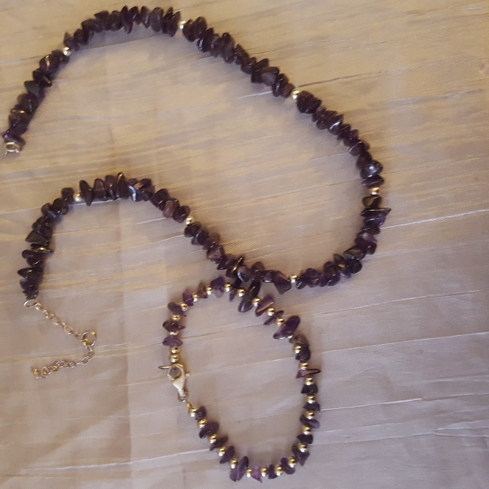 Natural stone amethyst sterling silver beads brace